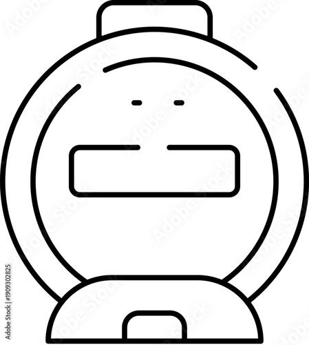 Round waffle maker with control panel heating up to cook breakfast or desserts, modern domestic kitchen appliance icon for apps, web, menus, and food service use