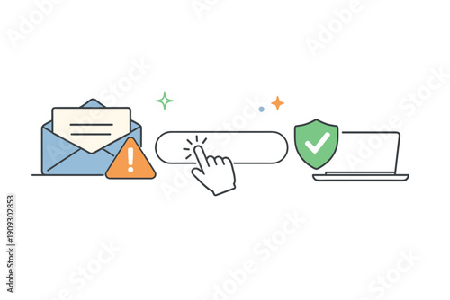 Email security icons and alerts with safe browsing illustration