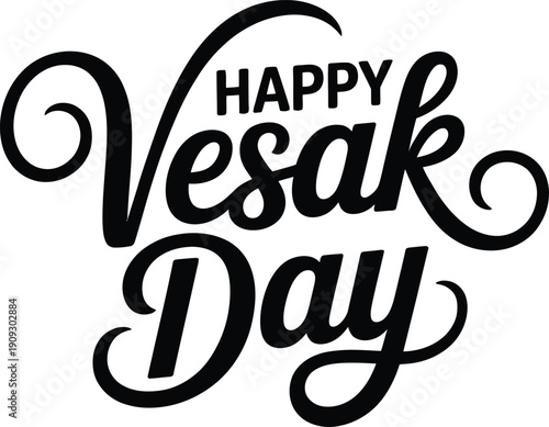 Happy Vesak Day celebration greeting card with elegant typography and decorative swirls design element