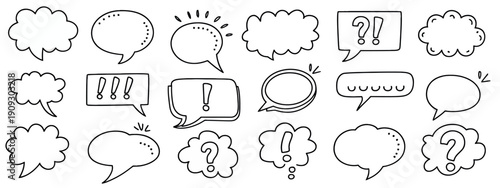Minimalist Single Line Speech Bubble Sketches featuring a collection of continuous line drawings in various shapes for clean and modern communication designs.