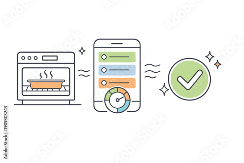 Smart cooking concept with digital recipe app and oven automation