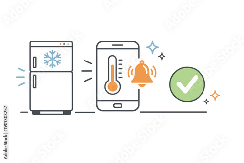 Smart refrigerator temperature alert with mobile app and notification icon