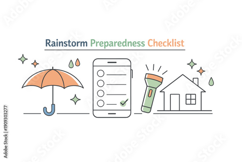 Rainstorm preparedness checklist: umbrella, flashlight, home safety tips