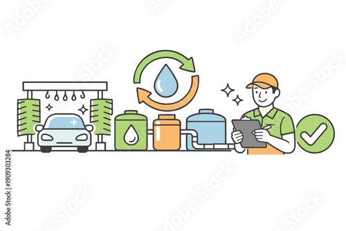 Automated car wash system with water recycling and maintenance check