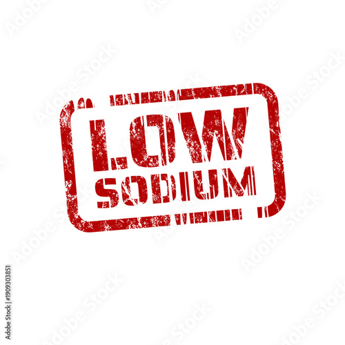 Low sodium square red rubber stamp with grunge texture, vector illustration