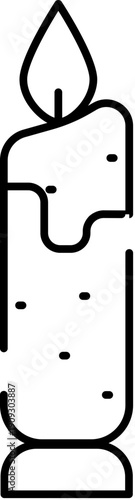 Burning candle with warm, peaceful glow, melting wax streams down the side, flame flickering softlyminimalist line art style evoking meditation, calm, and celebration