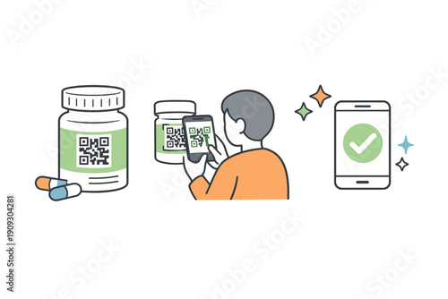 Male scanning medication qr code with smartphone for verification