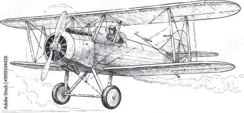 Vintage Biplane Illustration Sketch Design