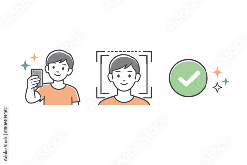 Young asian male face recognition and successful verification process