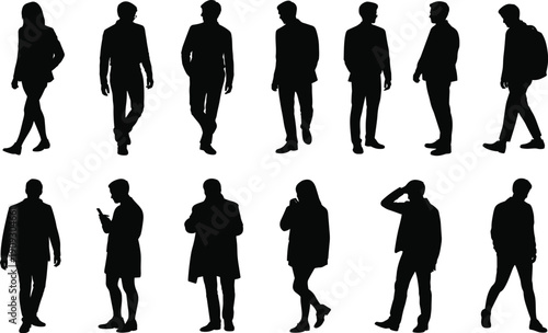 Print“Business People Silhouettes Standing and Walking”