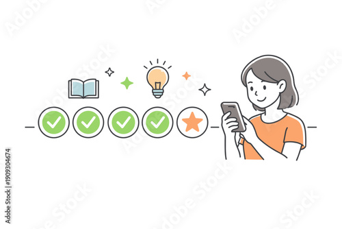 Asian female adult engaged with educational mobile content