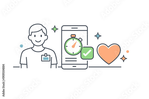 Male health monitoring app with timer and heart icons