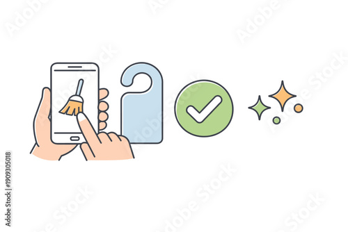 Hotel mobile app cleaning request concept