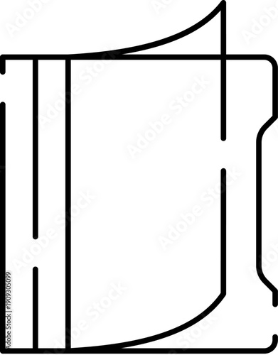 File folder with document inside, minimalist line art icon representing office organization, records management, secure storage of business data, reports, contracts and administrative paperwork