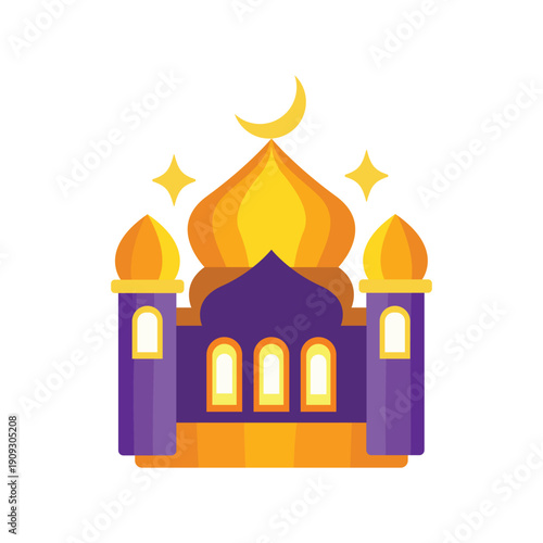 Golden Mosque with Crescent Moon Illustration