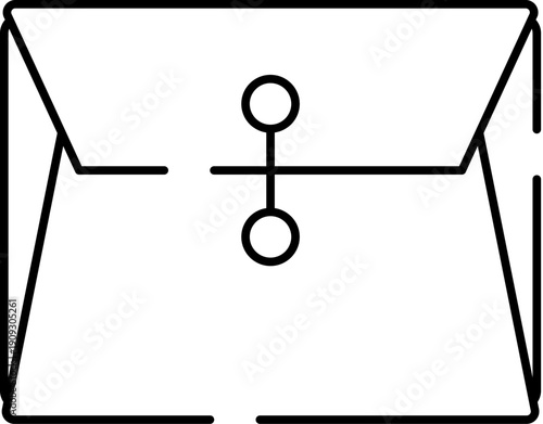 Business document envelope with a string and button closure for secure storage, filing, and organizing important papers, contracts, or records within an office setting