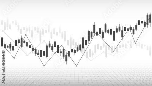 Candlestick chart with zigzag pattern on grid background, illustrating financial market trends