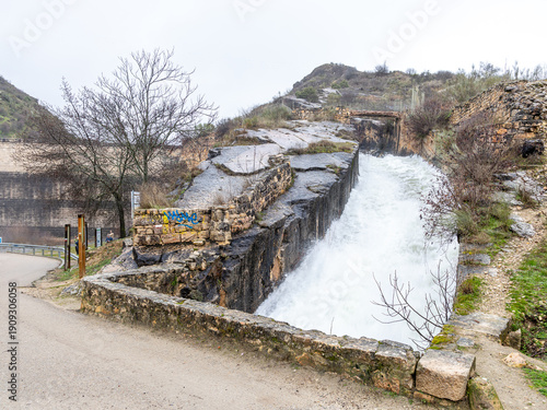Water release, due to heavy rains, from the Ponton de la Oliva dam in Madrid