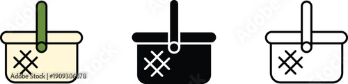 Picnic basket Icon set flat and glyph style vector Illustration.