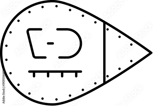 Outline icon representing an aircraft engine cowl or component dropping, featuring an aerodynamic shape with details and rivets, symbolizing part of a flying machine