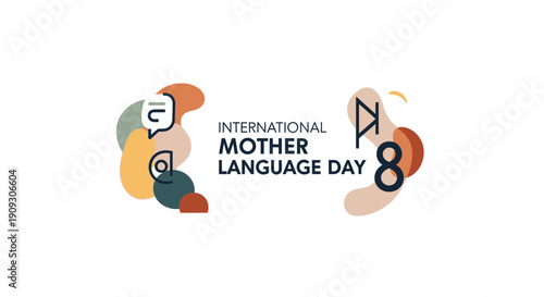 International Mother Language Day celebration with colorful abstract shapes