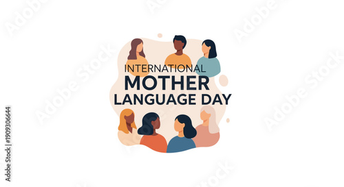 People celebrate International Mother Language Day with diverse group illustration