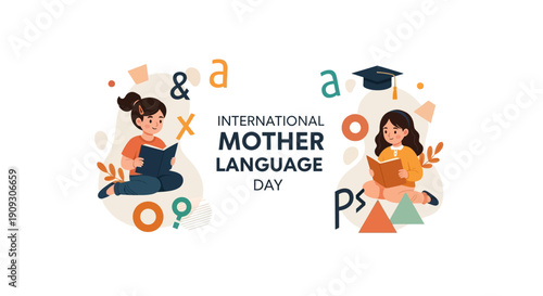 Girls celebrate International Mother Language Day with books and symbols
