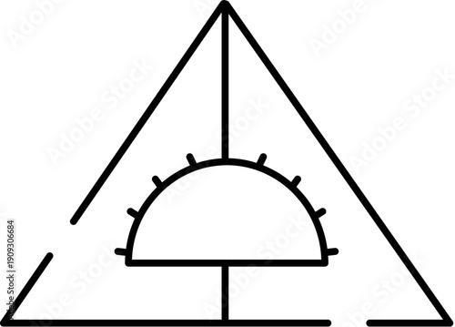 Triangle and protractor line icon symbolizing concepts such as geometry, measurement, education, engineering, drafting, mathematics, and architectural design on a clean white background