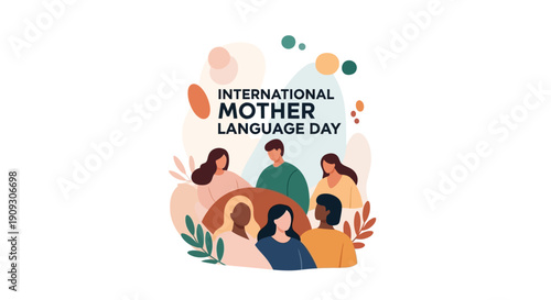 People celebrate International Mother Language Day with diverse group illustration