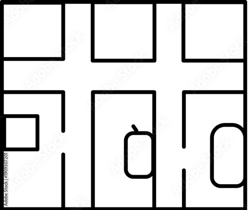 Architectural outline drawing providing a clear floor plan layout, detailing rooms and residential structure for housing development and interior design projects