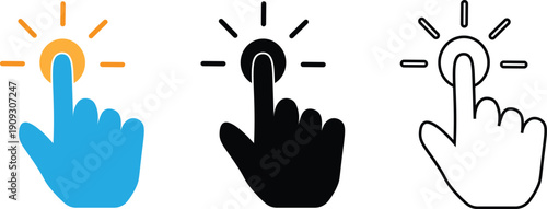 Finger Touch Idea Icon Set – Hand Press Lightbulb Inspiration Vector