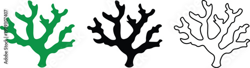 Coral Reef Icon Set – Sea Coral Marine Silhouette Vector