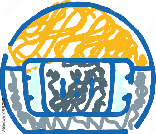 Abstract simple drawing representing a digital alarm clock with a square display, showing a complex, wavy pattern on its screen, indicating an activated alarm or time