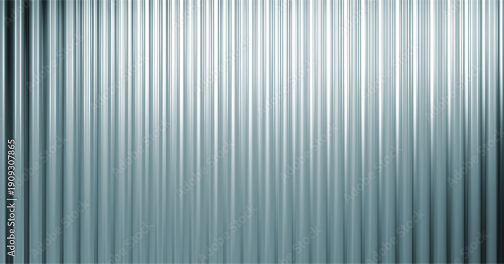 Obraz premium Acrylic ribbed glass texture background. Blue fluted plastic panel with blurry light reflection.