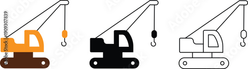 Construction Crane Excavator Lifting Hook Industrial Machine Icon Vector