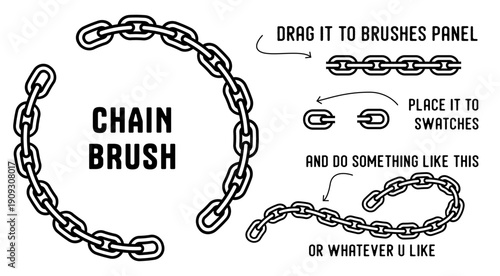 Vector chain brush design for graphic artists, with instructions on how to implement it into a design project creatively
