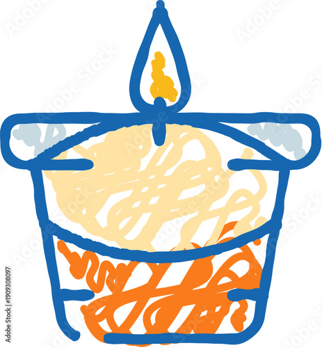 Hand drawn oil lamp glowing with a warm flame, symbolizing hope, remembrance, spirituality, and celebration, offering a serene and comforting light in traditional ceremonies