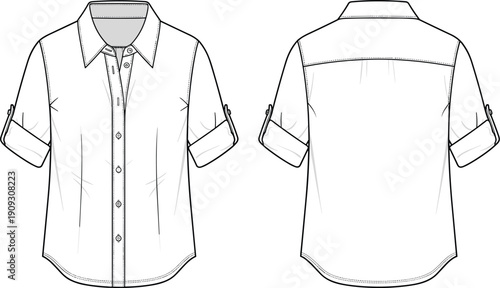 Illustration of a Stylish Button-Down Shirt with Short Sleeves: A Versatile Fashion Template for Designers and Apparel Businesses to Showcase Their Latest Designs