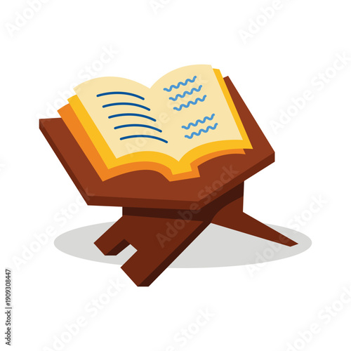 Open Quran on Wooden Stand Illustration