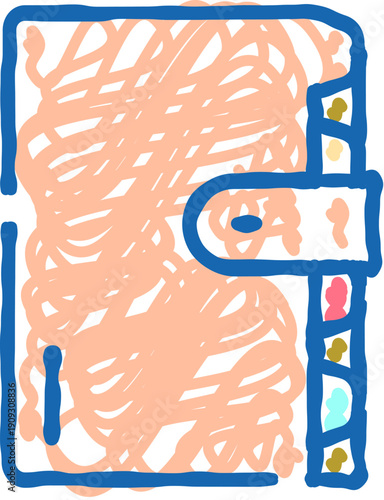 Doodle drawing of a closed personal planner notebook with a snap closure and index tabs, representing concepts of planning, scheduling, and keeping organized records