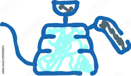 Kettle drawing with a long spout, symbolizing drink preparation, culinary arts, and enjoying warm beverages, featuring a vibrant blue outline filled with light blue