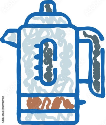 Electric kettle on white background, minimalist line drawing of a modern household water heater for boiling and pouring hot water for tea, coffee and everyday beverage preparation