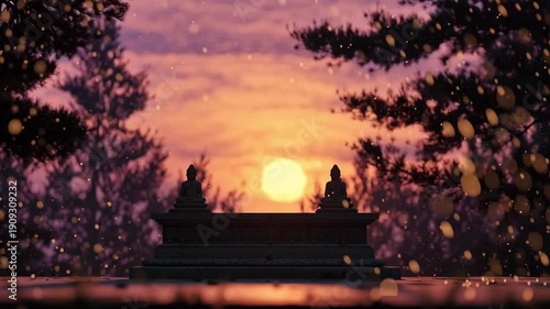 Beautiful Sunset Over Serene Landscape With Warm Atmosphere and Gentle Silhouettes Generative AI