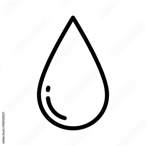 Minimalist black outline of a water drop or raindrop. Simple doodle icon isolated on white background.