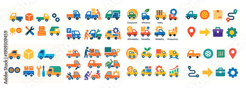 Colorful transportation and utility icons set