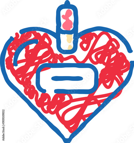 Heart outline enclosing a medicine capsule and abstract red lines, symbolizing cardiac health, medical treatment, and the importance of medication for heart conditions