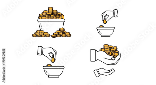 Money Saving and Investment Concept: Coins in Hand and Bowl, Financial Growth