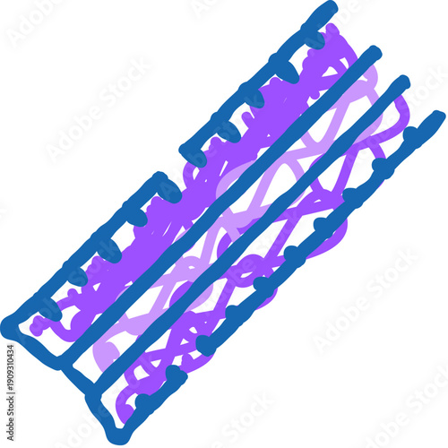 Hair curler icon representing beauty, fashion, hairstyling, and grooming, depicting a simple blue outline with purple internal details on a white background