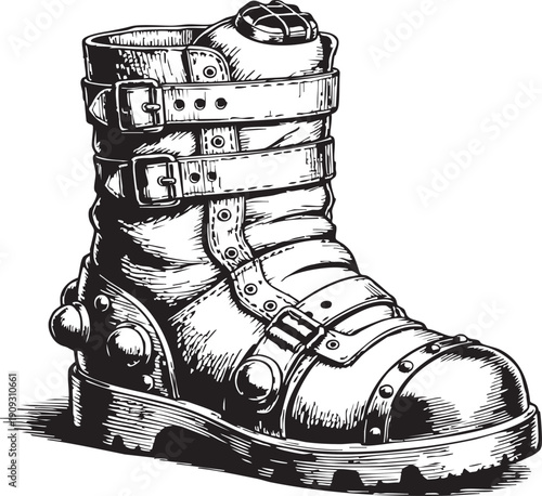 Black Punk Rock Combat Boots Vector Illustration