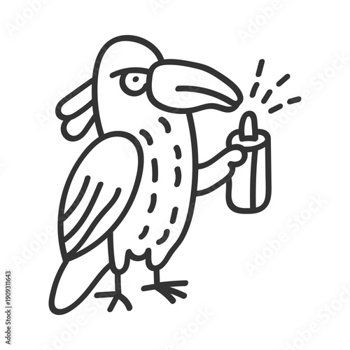 Cartoon Toucan Artist Line Icon – Street Art Bird Outline